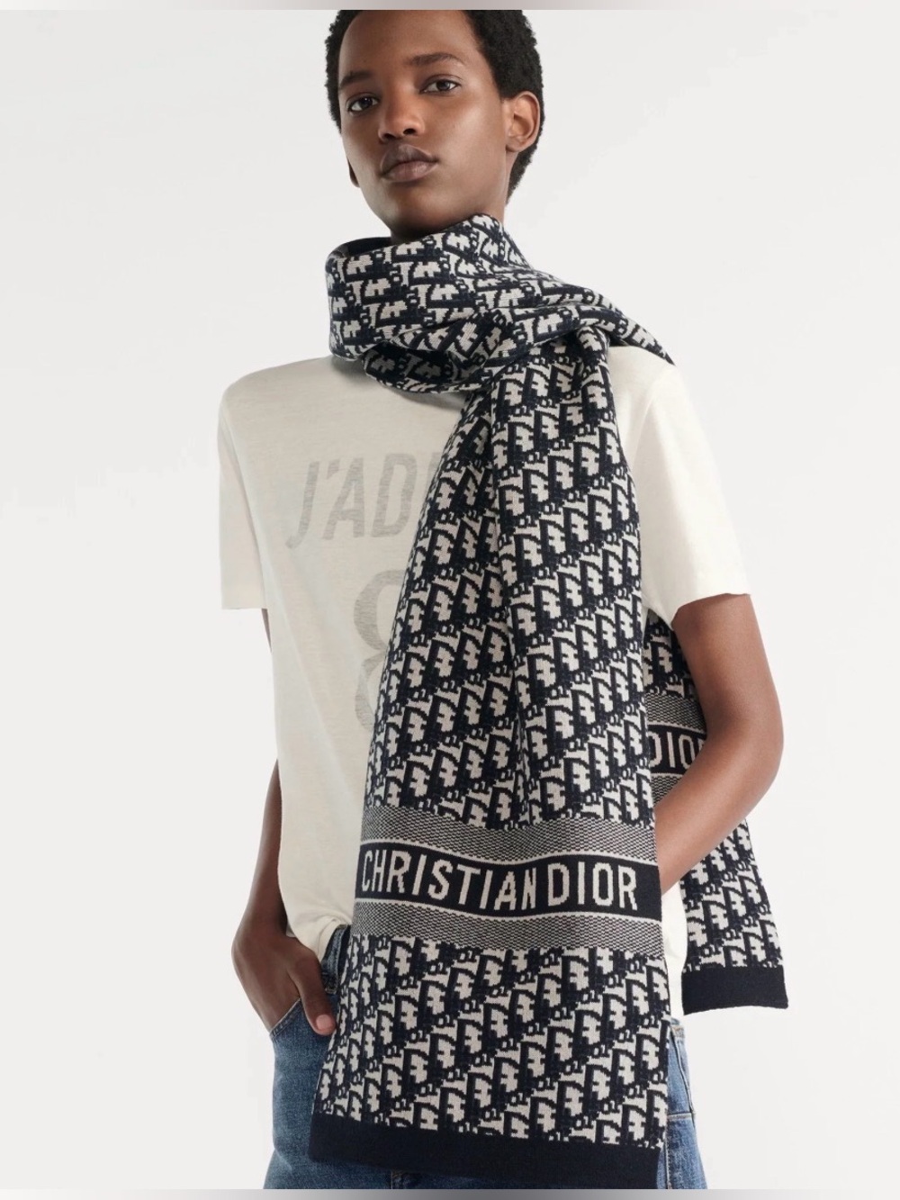 Dior Black and White Monogram Knit Sweater with CHRISTIAN DIOR Band